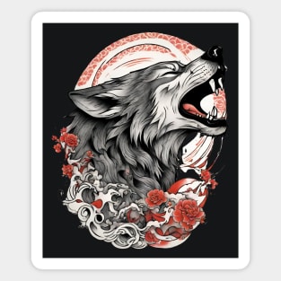 Vintage Japanese Tattoo Art Howling Wolf Magnet